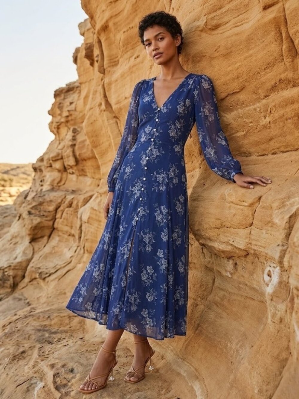 Polo Ralph Lauren Floral Button-Front Crinkle Chiffon Midi Shirt Dress 8